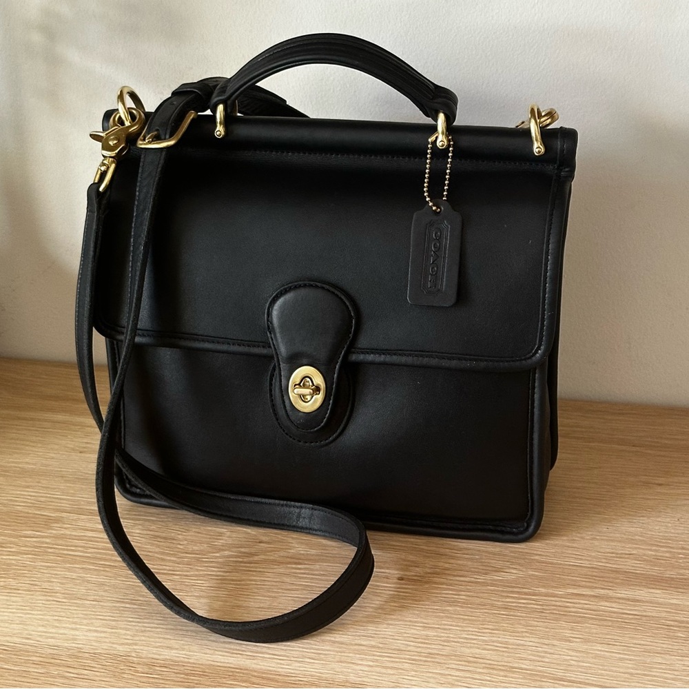 Vintage Coach Willis 9927 Black Leather crossbody shoulder bag brass VTG RARE